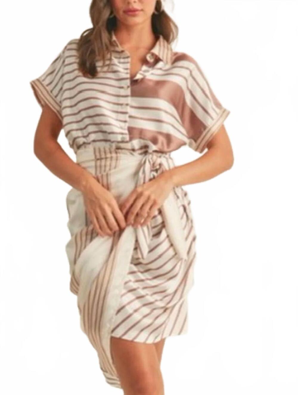 NEW MIOU MUSE audria wrap skirt shirt dress in ivory/brown